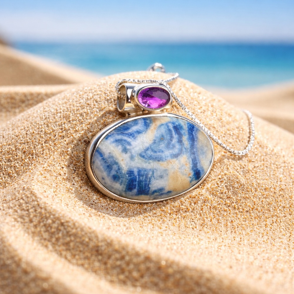 Blue Scheelite & Amethyst Necklace